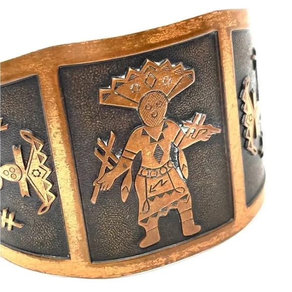 Unisex Vintage Copper Kachina Dancer - Wide Cuff - WM Wheeler Co Cuff Bracelet - Picture 2 of 6